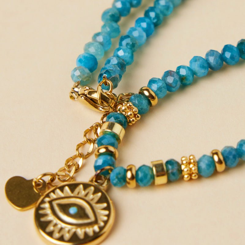 Collier Apatite Bleue Mauvais Œil – Bijou Artisanal en Fil de Cuivre - Biloria