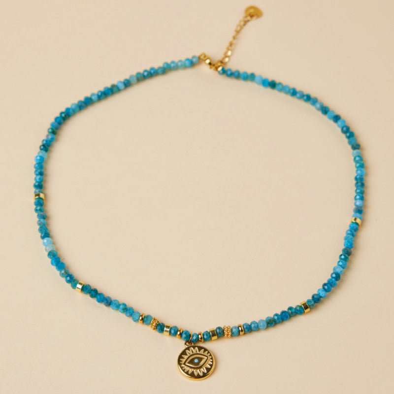Collier Apatite Bleue Mauvais Œil – Bijou Artisanal en Fil de Cuivre - Biloria