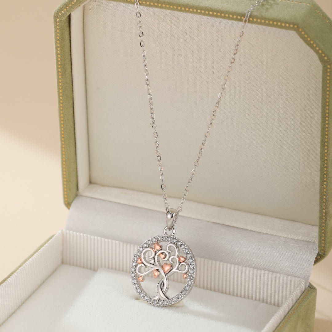 Collier Arbre de Vie Argent 925 avec Cœurs et Zircons - Biloria