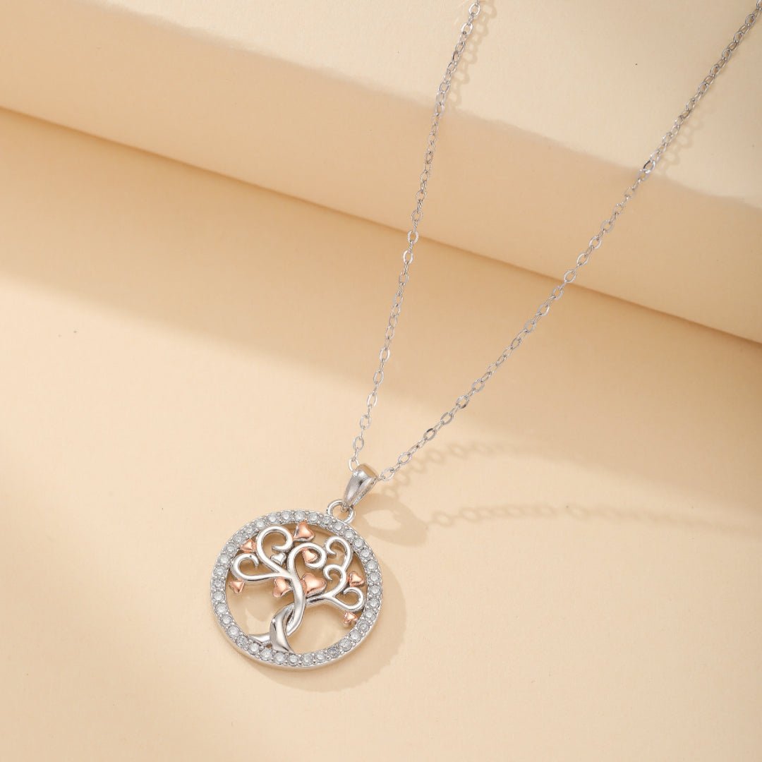 Collier Arbre de Vie Argent 925 avec Cœurs et Zircons - Biloria