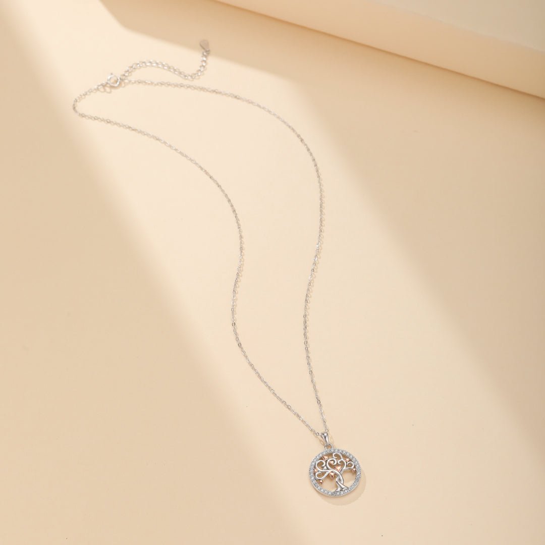 Collier Arbre de Vie Argent 925 avec Cœurs et Zircons - Biloria