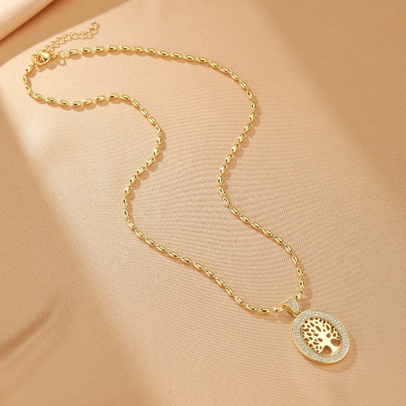 Collier Arbre de Vie en Laiton Doré avec Zircon - Biloria