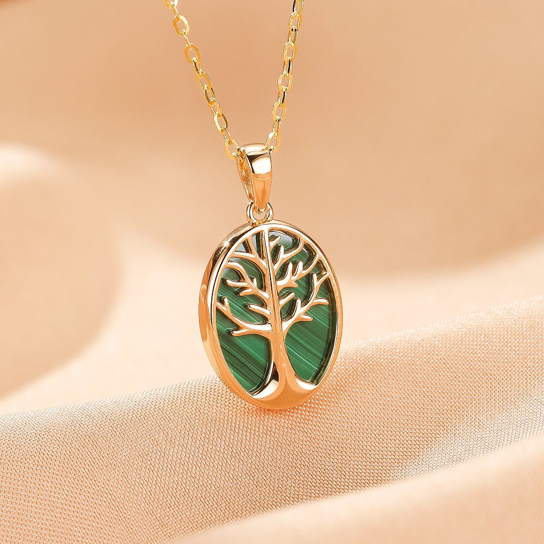 Collier Arbre de Vie Malachite Argent Plaqué Or - Biloria