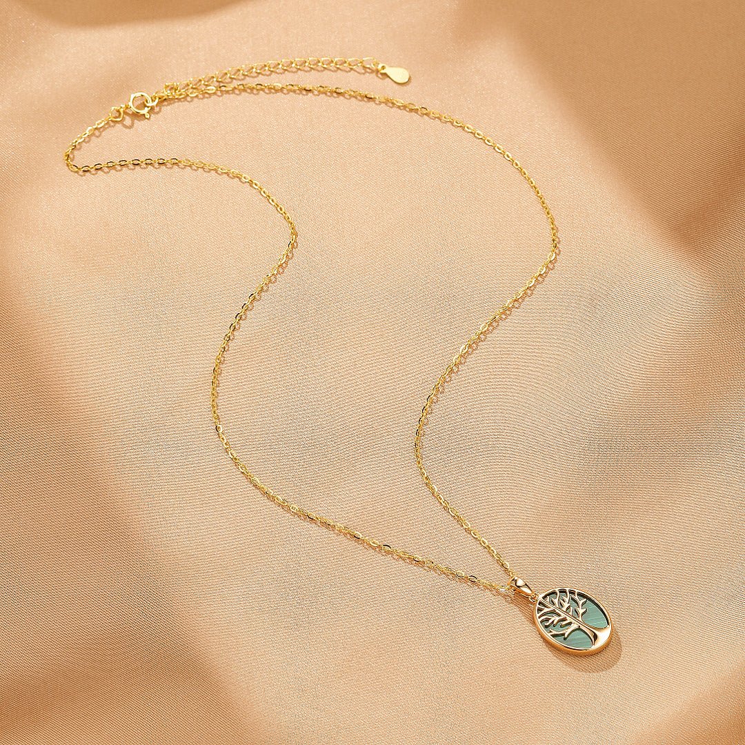 Collier Arbre de Vie Malachite Argent Plaqué Or - Biloria