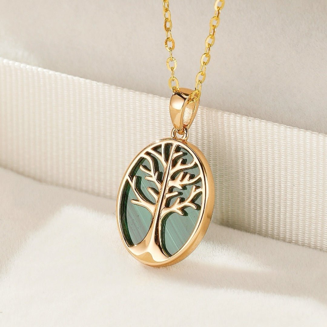 Collier Arbre de Vie Malachite Argent Plaqué Or - Biloria