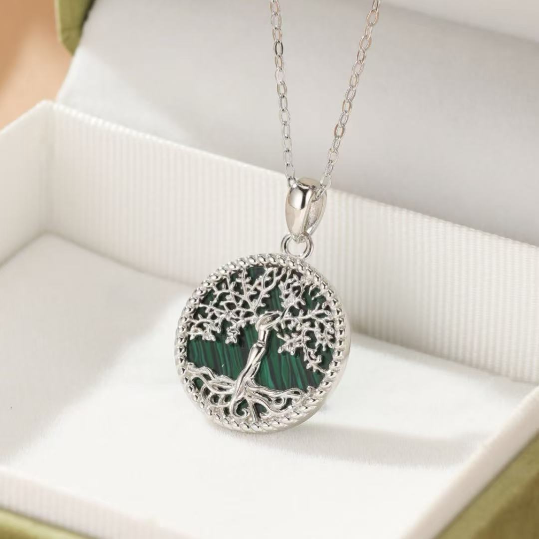 Collier Arbre de Vie Malachite – Racines Sacrées, Argent 925 - Biloria