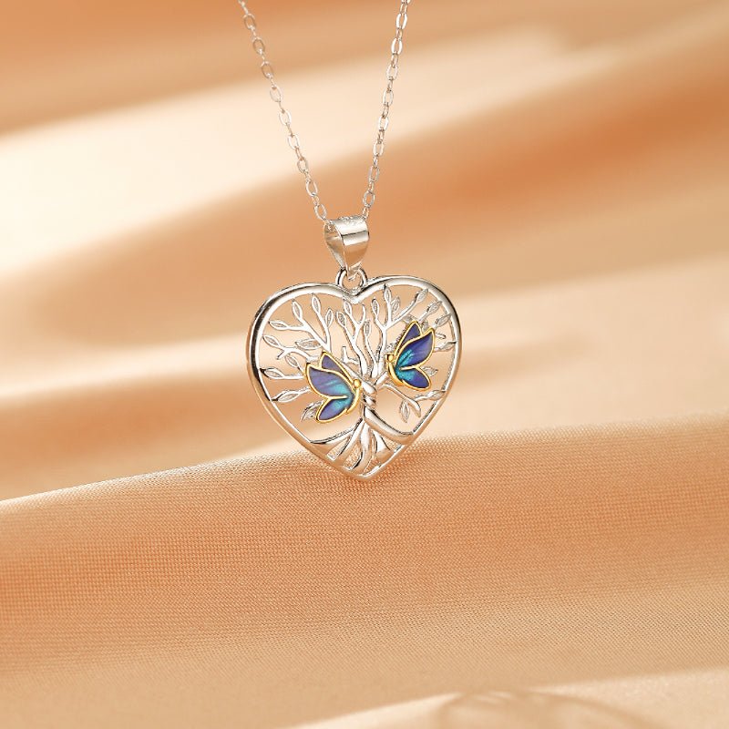 Collier Arbre de Vie Papillon Bleu Argent 925 – Cadeau Femme - Biloria