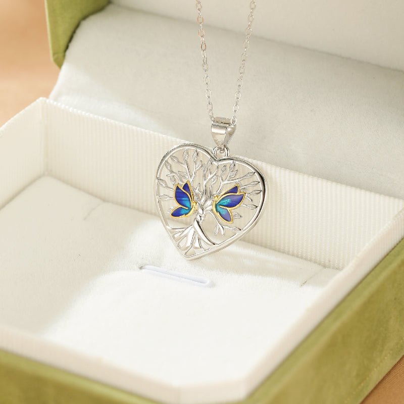 Collier Arbre de Vie Papillon Bleu Argent 925 – Cadeau Femme - Biloria