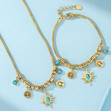 Collier Arbre de Vie Turquoise Acier Titane Doré - Biloria