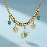 Collier Arbre de Vie Turquoise Acier Titane Doré - Biloria