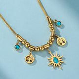 Collier Arbre de Vie Turquoise Acier Titane Doré - Biloria
