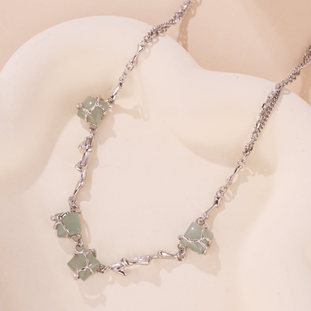 Collier aventurine fleur argent 925 sérénité - Biloria