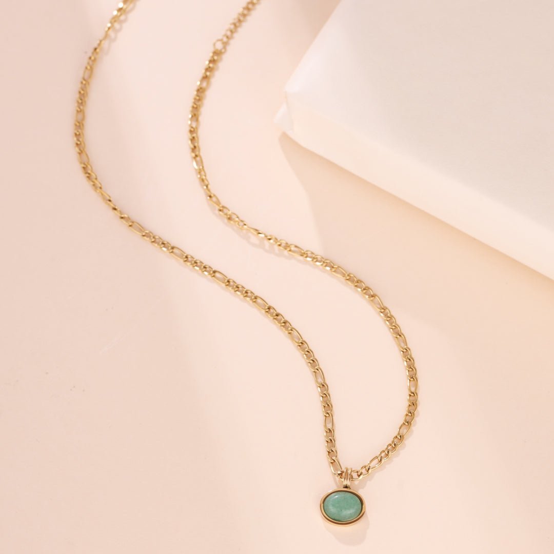 Collier Aventurine naturelle pendentif rond fait main - Biloria