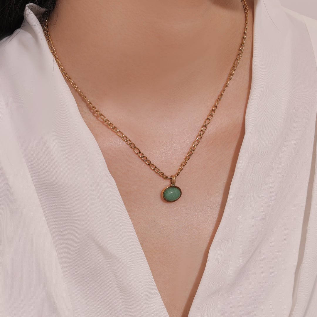 Collier Aventurine naturelle pendentif rond fait main - Biloria