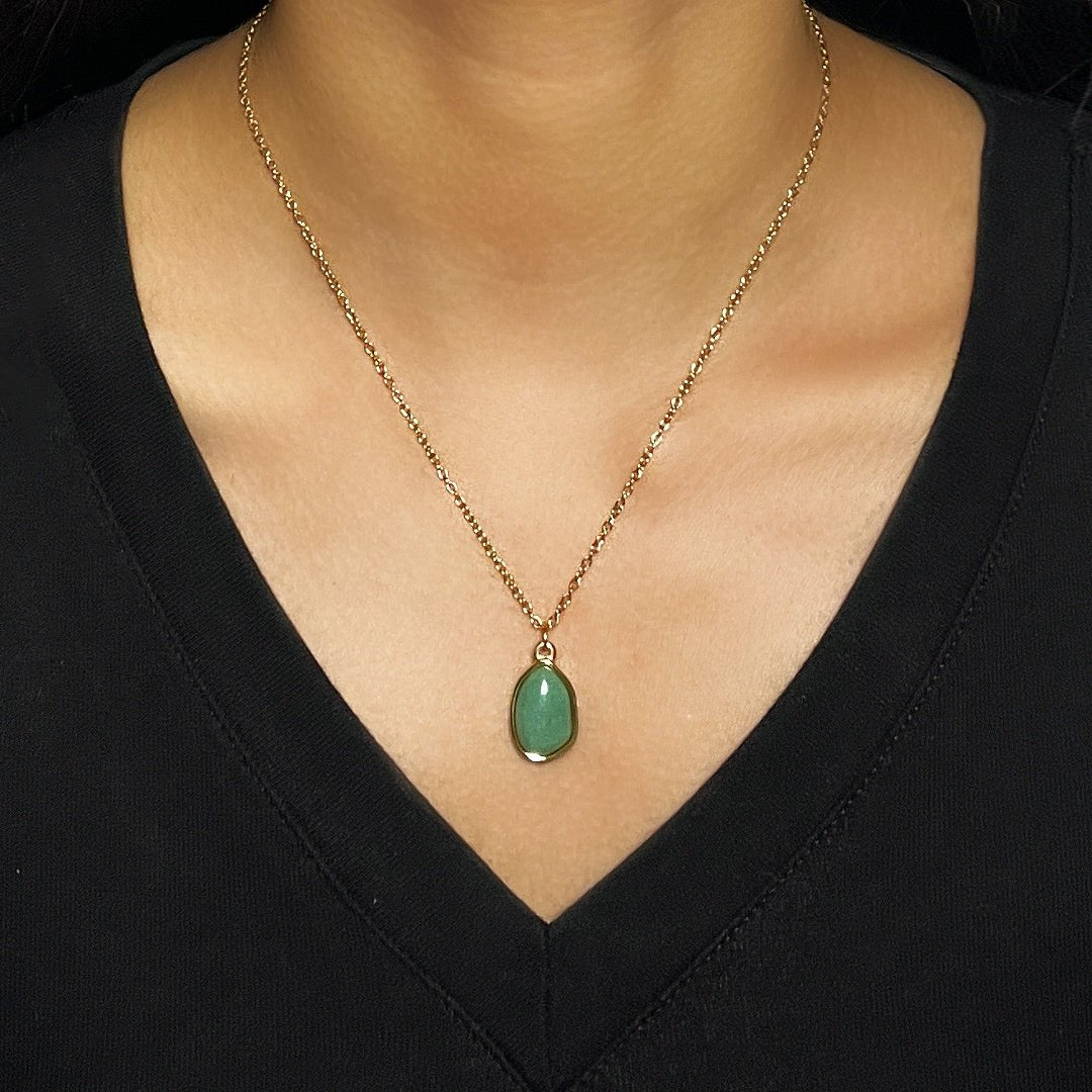 Collier Aventurine Verte Plaqué Or 18K – Harmonie et Chance - Biloria