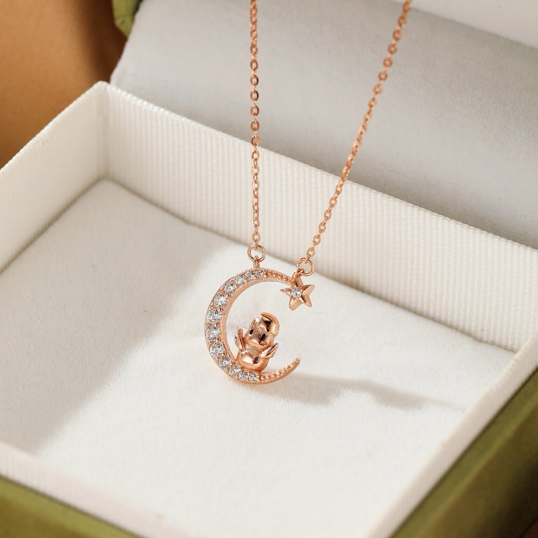 Collier Cheval Coq Lune Argent Plaqué Or Rose - Biloria