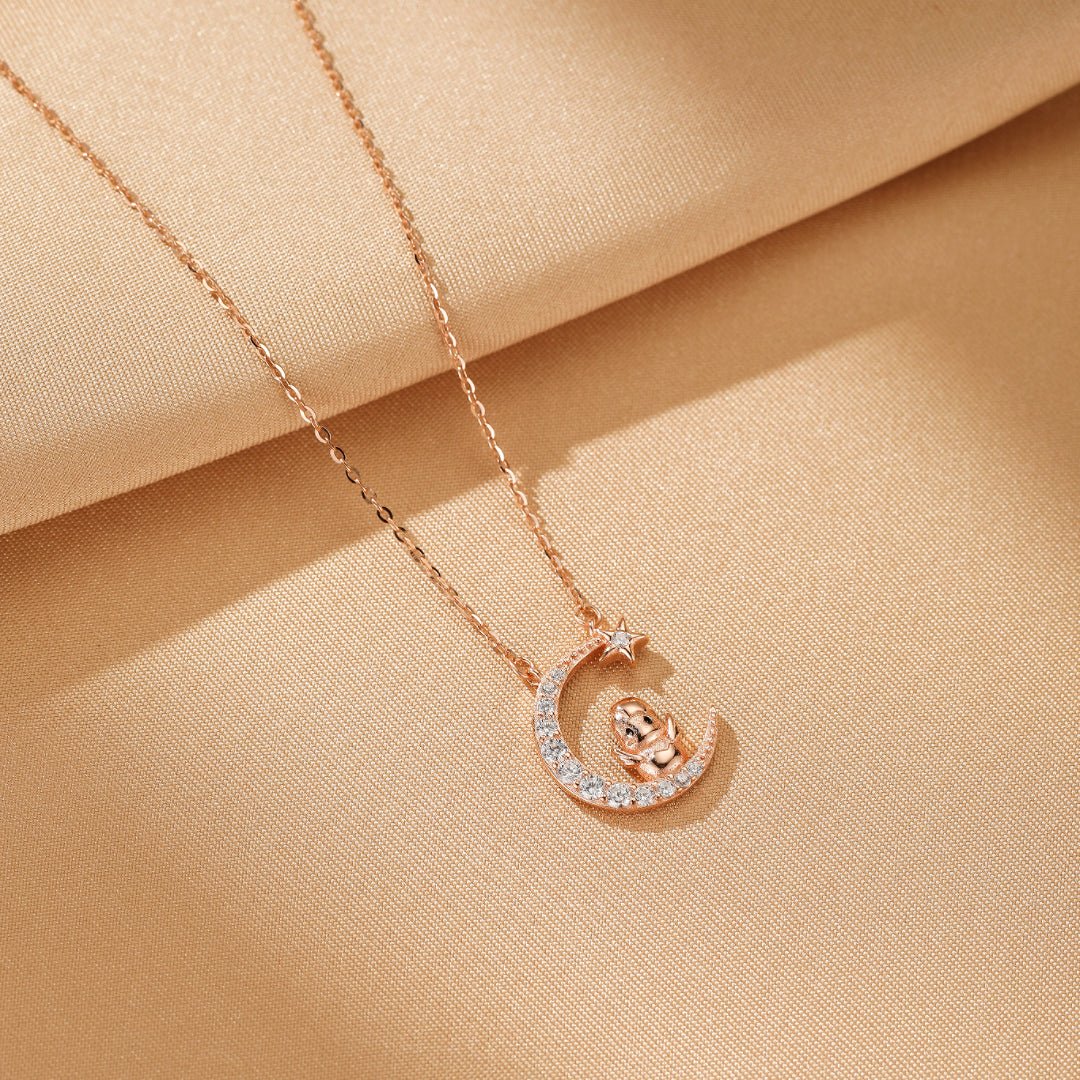 Collier Cheval Coq Lune Argent Plaqué Or Rose - Biloria