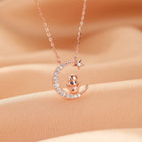 Collier Cheval Coq Lune Argent Plaqué Or Rose - Biloria