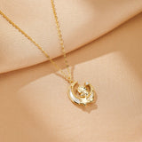 Collier Cheval et Lune Argent Plaqué Or 18K Pendentif Symbolique - Biloria