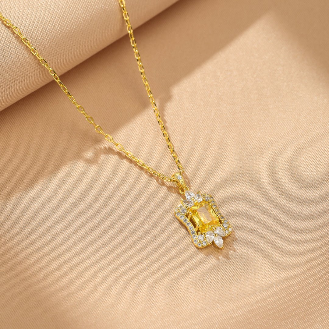 Collier Citrine Cœur Royal Argent Plaqué Or - Bijou Royal - Biloria