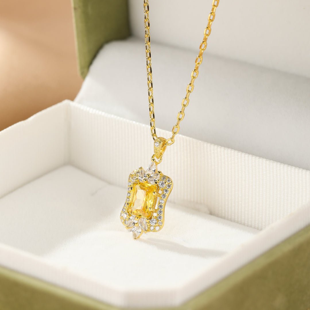 Collier Citrine Cœur Royal Argent Plaqué Or - Bijou Royal - Biloria