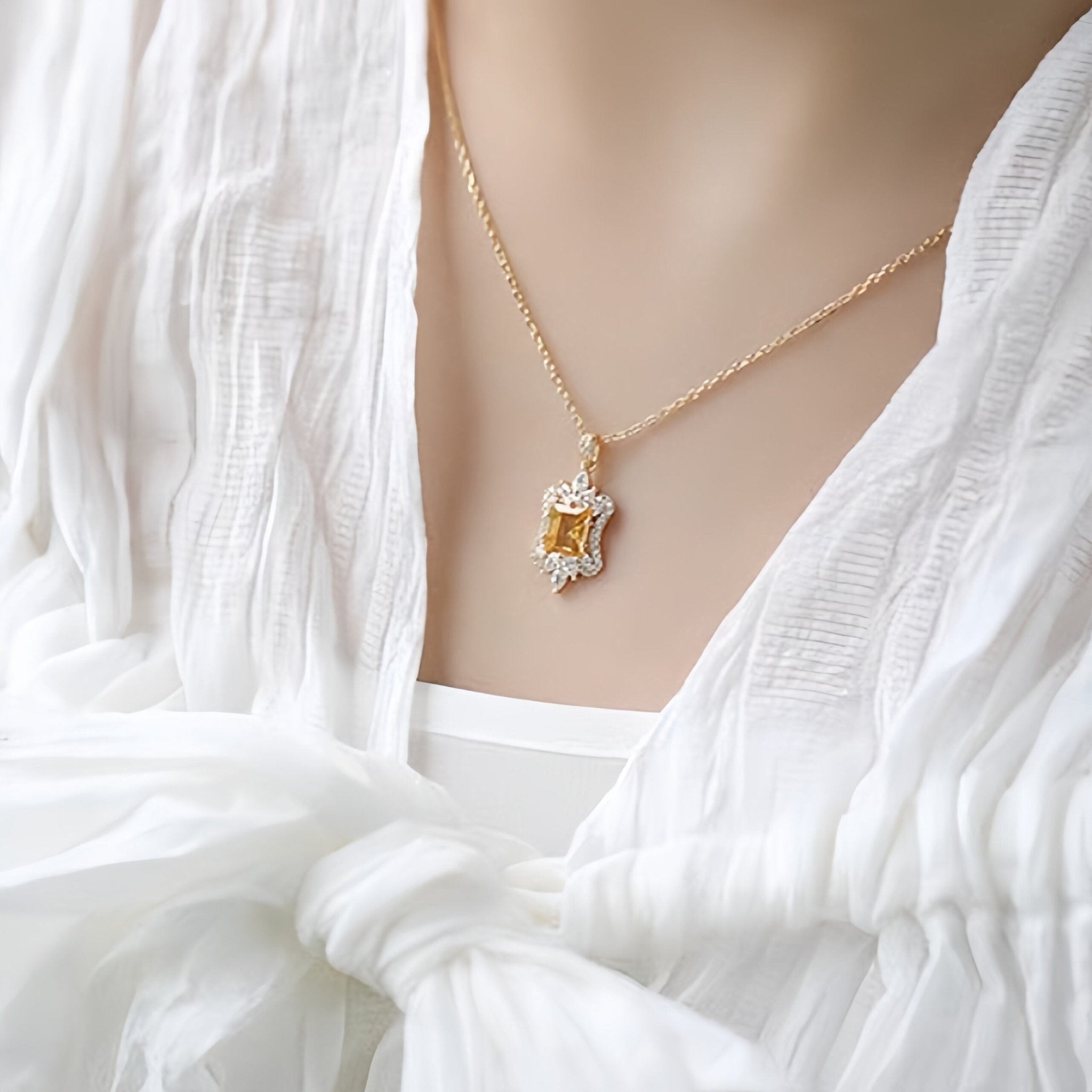Collier Citrine Cœur Royal Argent Plaqué Or - Bijou Royal - Biloria