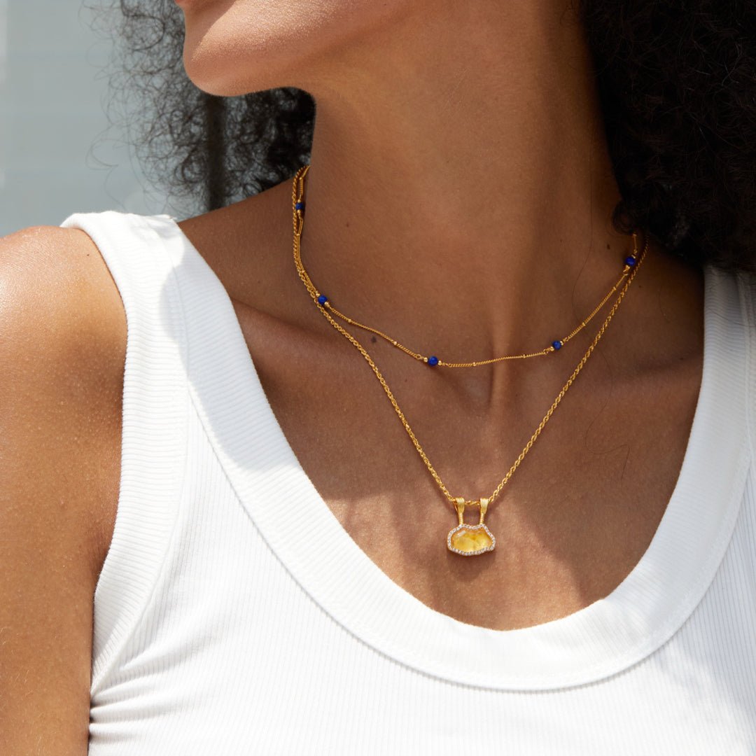 Collier Citrine et Zircons – Argent Plaqué Or - Biloria