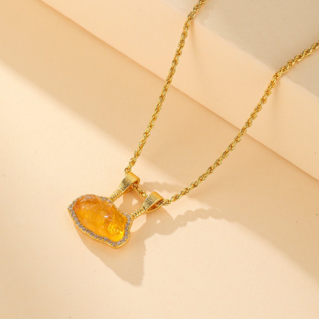 Collier Citrine et Zircons – Argent Plaqué Or - Biloria