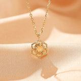 Collier Citrine Hexagonal – Argent Plaqué Or - Biloria