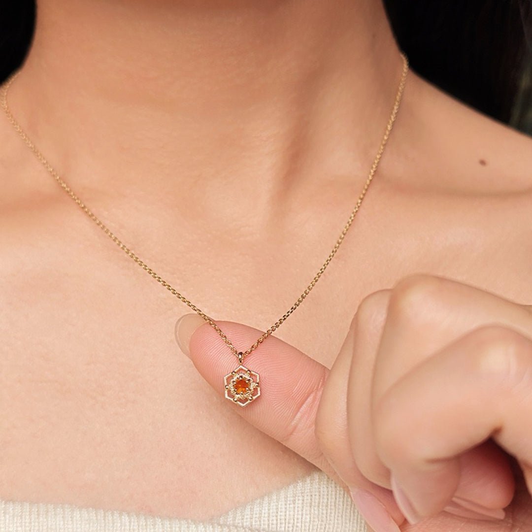Collier Citrine Hexagonal – Argent Plaqué Or - Biloria