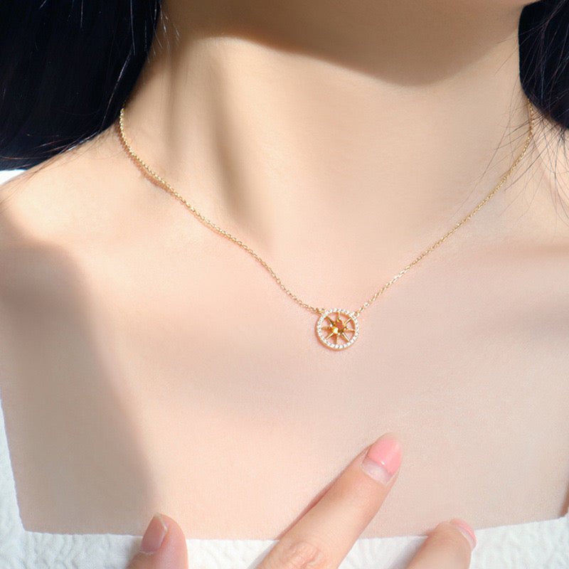 Collier Citrine : Pendentif Cristal Doré, Argent Plaqué Or - Biloria