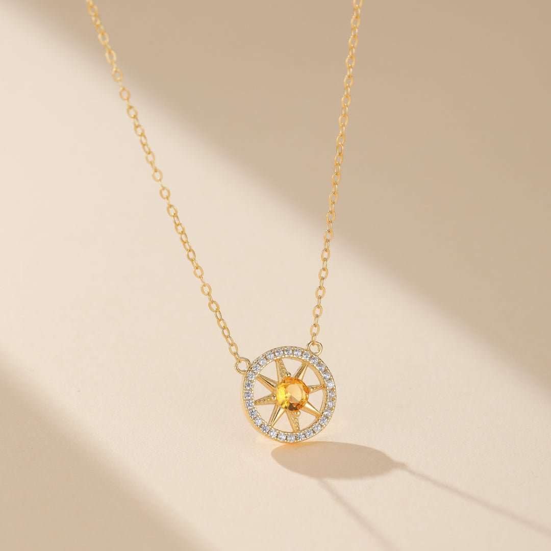 Collier Citrine : Pendentif Cristal Doré, Argent Plaqué Or - Biloria