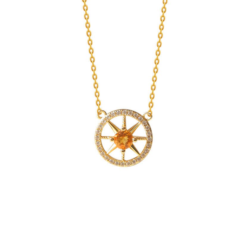 Collier Citrine : Pendentif Cristal Doré, Argent Plaqué Or - Biloria