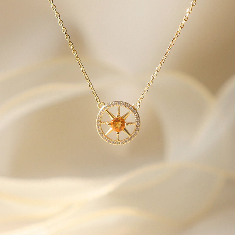 Collier Citrine : Pendentif Cristal Doré, Argent Plaqué Or - Biloria