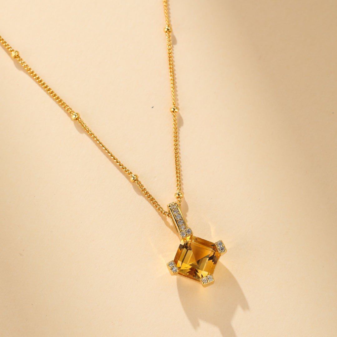 Collier Citrine Plaqué Or – Bijou Élégant pour Cadeau - Biloria