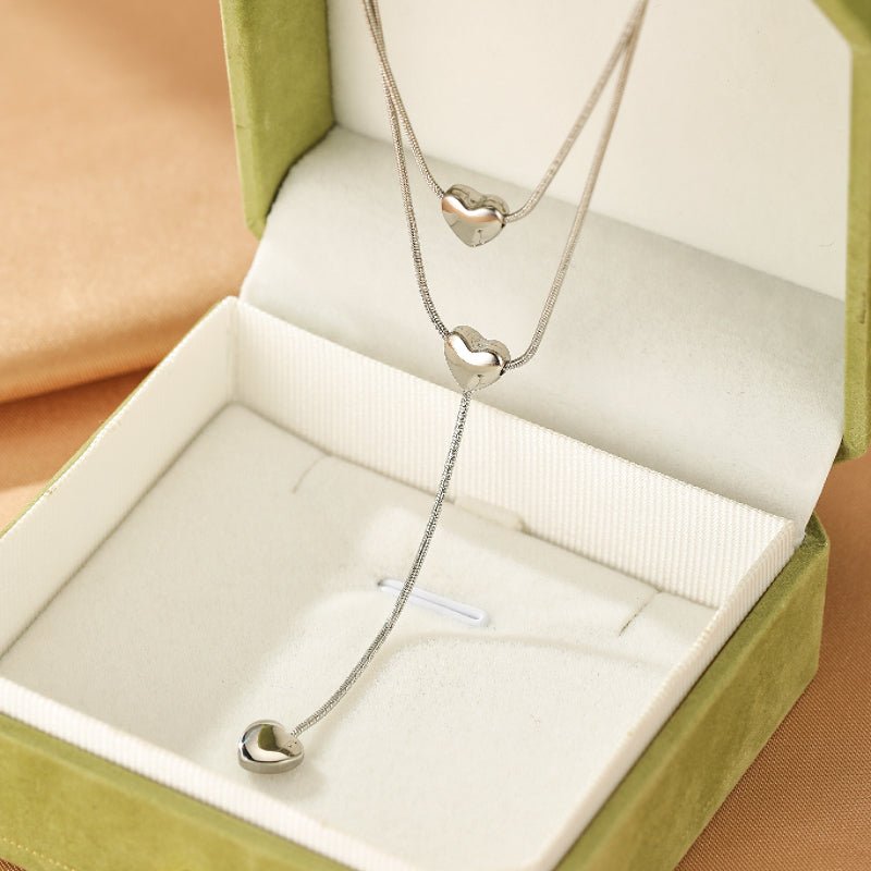 Collier Cœur Cascade d'Amour en Acier Doré - Biloria