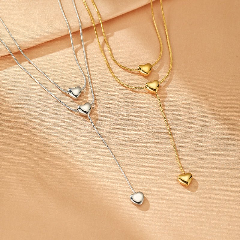 Collier Cœur Cascade d'Amour en Acier Doré - Biloria