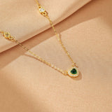 Collier Cœur Émeraude Argent Plaqué Or 18K - Bijou Pierre Naturelle - Biloria