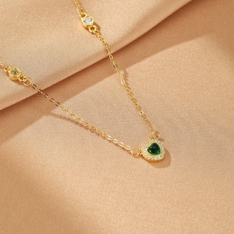 Collier Cœur Émeraude Argent Plaqué Or 18K - Bijou Pierre Naturelle - Biloria