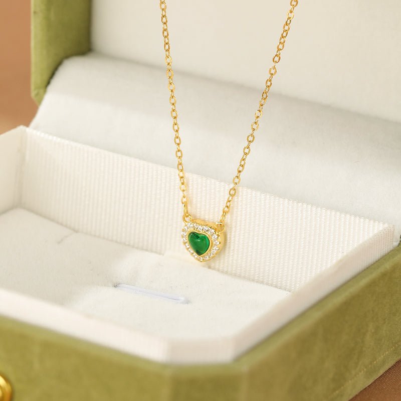 Collier Cœur Émeraude Argent Plaqué Or 18K - Bijou Pierre Naturelle - Biloria