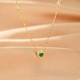 Collier Cœur Émeraude Argent Plaqué Or 18K - Bijou Pierre Naturelle - Biloria