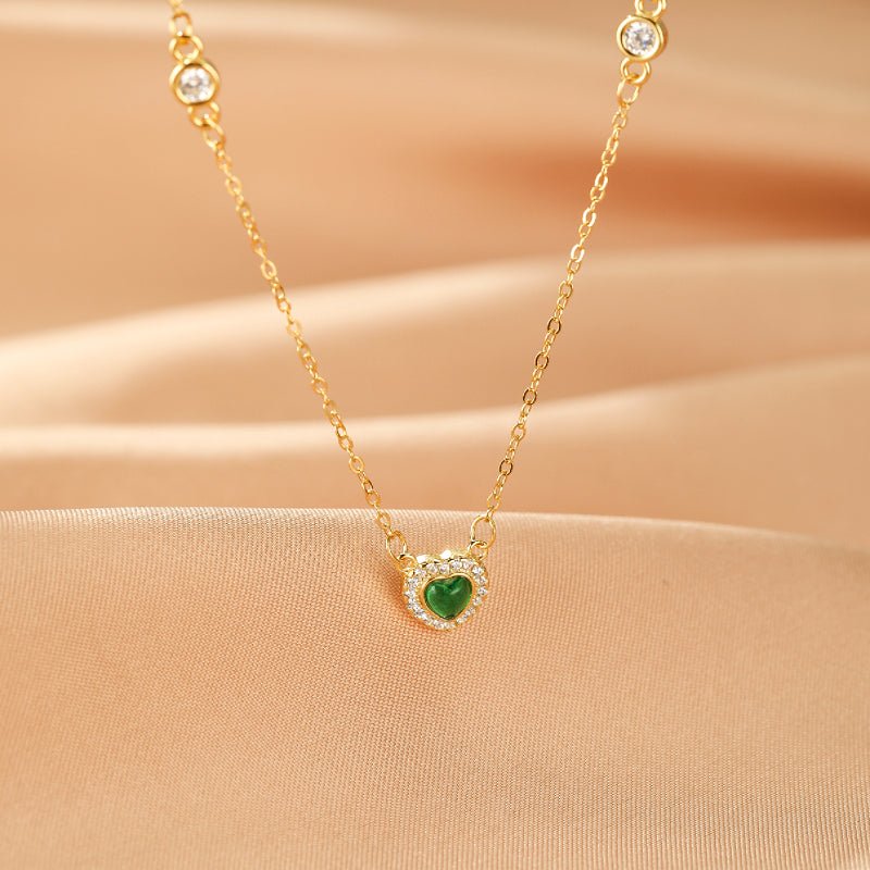 Collier Cœur Émeraude Argent Plaqué Or 18K - Bijou Pierre Naturelle - Biloria