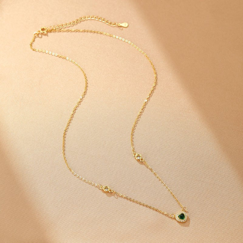 Collier Cœur Émeraude Argent Plaqué Or 18K - Bijou Pierre Naturelle - Biloria