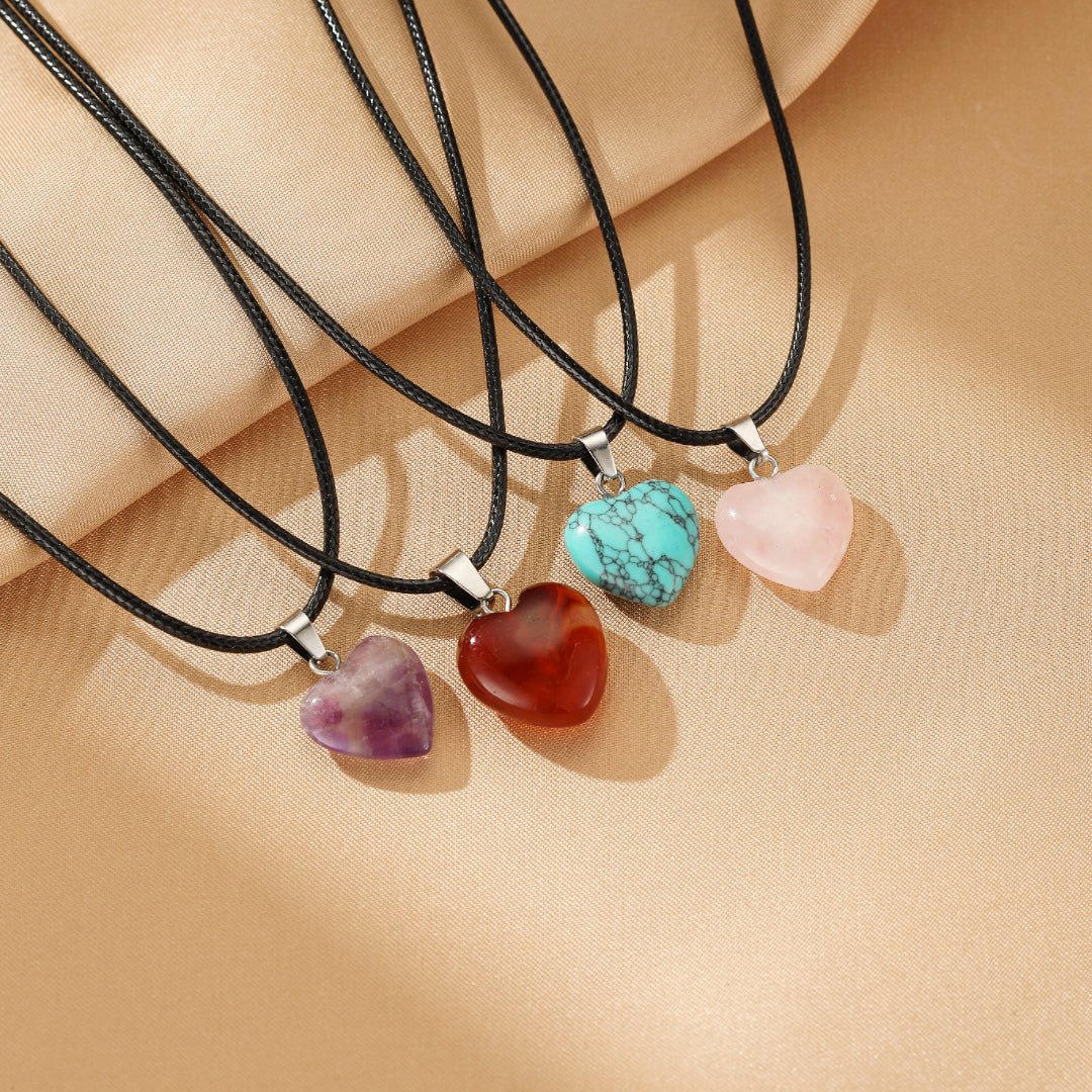 Collier Cœur en Quartz Rose pour le Télétravail - Biloria