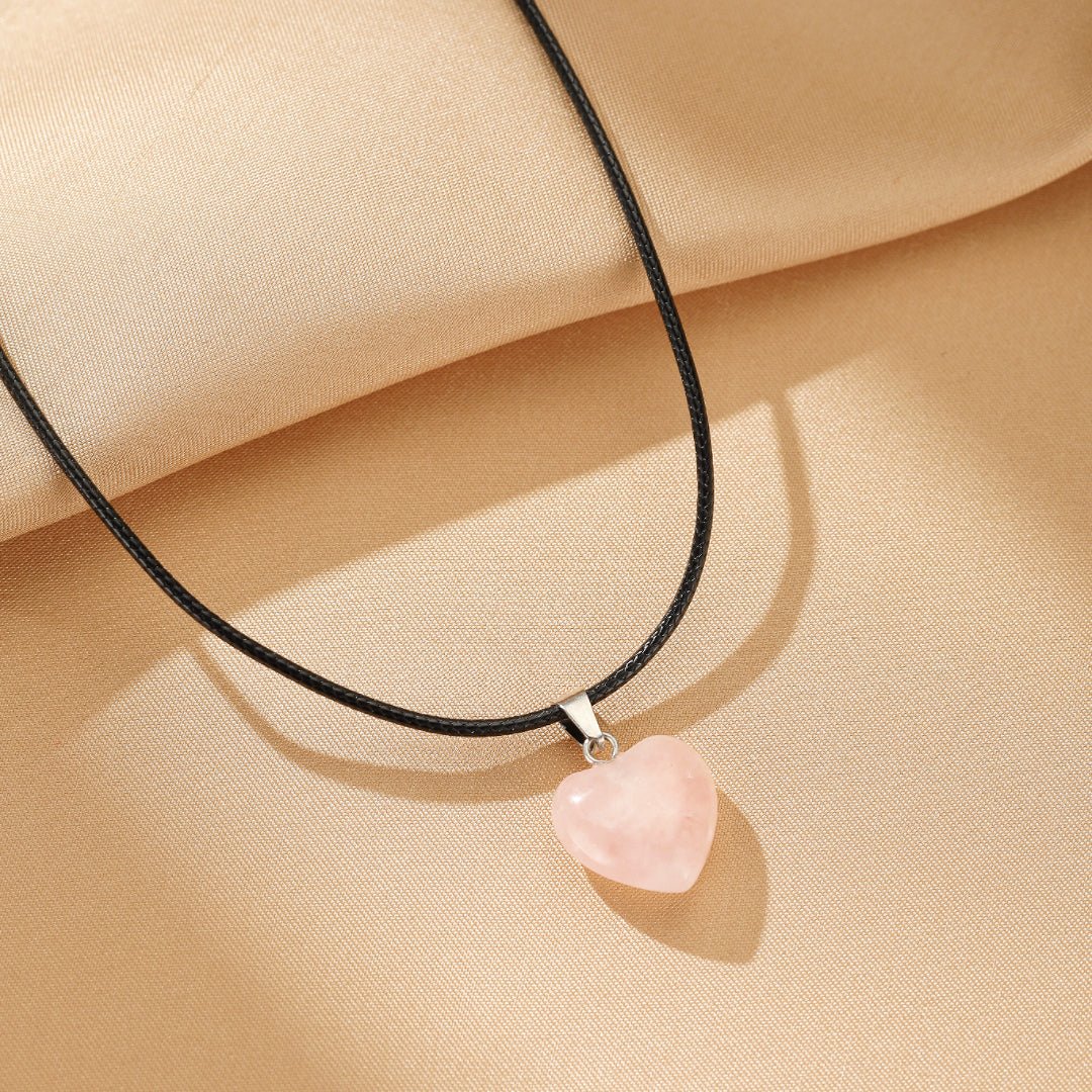 Collier Cœur en Quartz Rose pour le Télétravail - Biloria