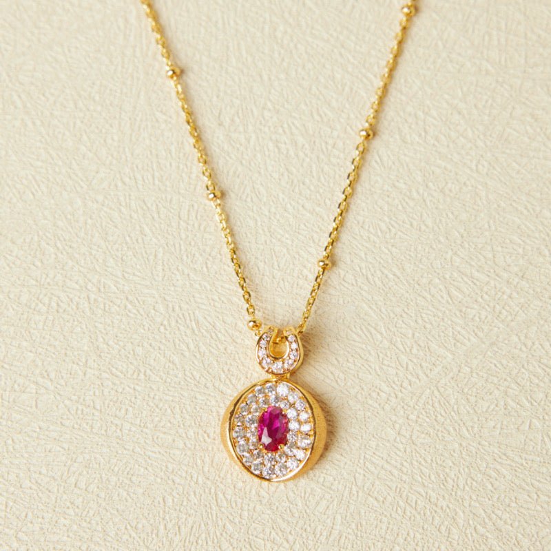 Collier Cornaline Zircon – Pendentif Flamme Argent Plaqué Or - Biloria
