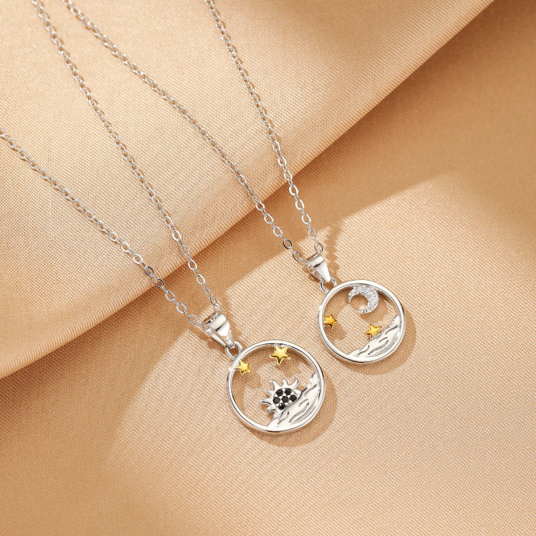 Collier Couple Soleil et Lune Étoilés en Argent 925 - Biloria