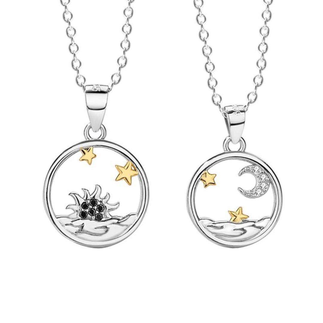 Collier Couple Soleil et Lune Étoilés en Argent 925 - Biloria