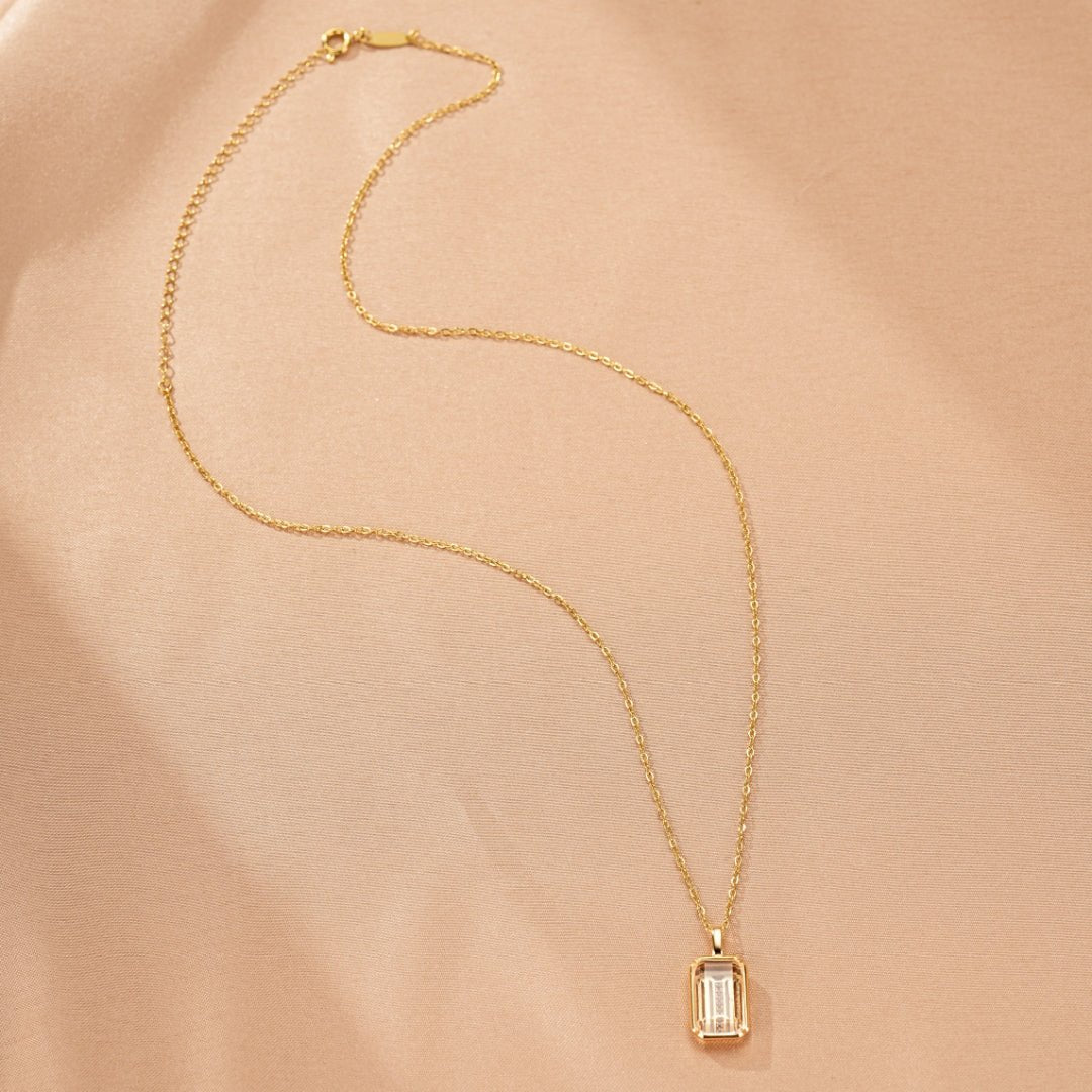 Collier Cristal de Roche Platine Argent Plaqué Or 10K - Biloria