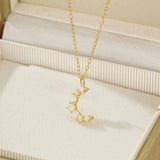 Collier Croissant de Lune Opale Argent Plaqué Or - Biloria